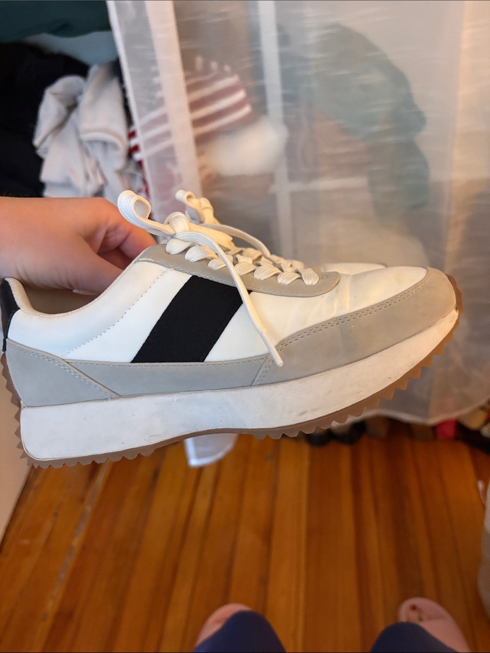 Dolce Vita White Sneakers with Black Stripe